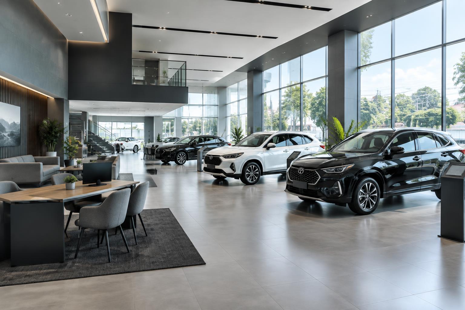 Showroom mobil bekas modern dan tertata